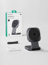 Load image into Gallery viewer, Aukey LC-MC211 MagFusion L 2-in-1 Foldable Qi2 Magnetic Fast Wireless Charging Station for iPhone & Airpods