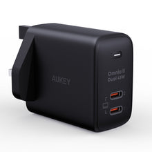 Load image into Gallery viewer, Aukey PA-B4T Omnia ll Dual-Port USB-C 45W PD Wall Charger with GaN Power Technology